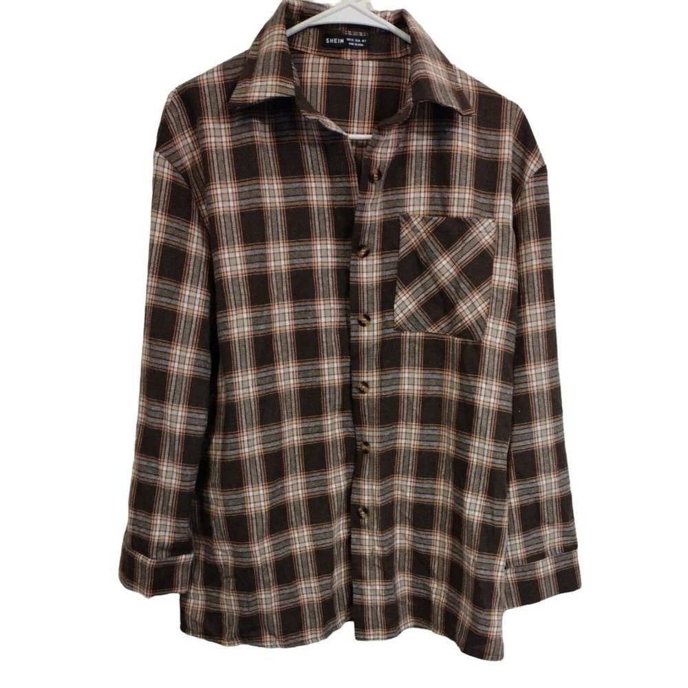 Shein Top Womens XS Plaid Long Sleeve Button Front Camping